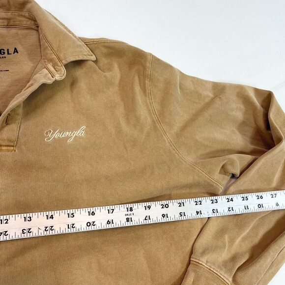 YoungLA Shirt Mens Small tan Solid Long Sleeve Cotton Pointed Collar heavyweight - Picture 5 of 8